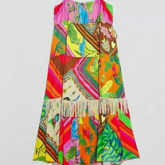 NWT ANTHROPOLOGIE FARM RIO SzM PALILA SPAGUETTI STRAPS FRINGED MIDI DRESS - Picture 5 of 14